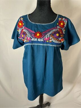 Source Unknown Teal Women's Embroidered Floral Tunic